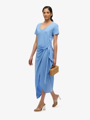 Superdry Blue Slub Midi Wrap Dress - Image 1 of 7