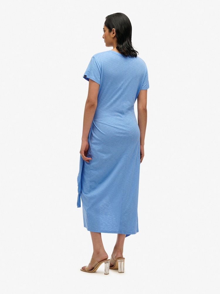 Superdry Blue Slub Midi Wrap Dress - Image 2 of 7