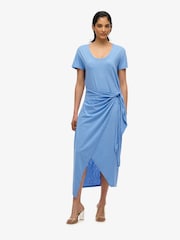 Superdry Blue Slub Midi Wrap Dress - Image 3 of 7