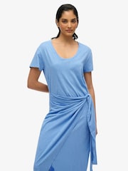 Superdry Blue Slub Midi Wrap Dress - Image 4 of 7