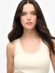Superdry White Vintage Lace Trim 100% Cotton Vest - Image 4 of 6