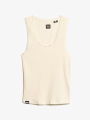Superdry White Vintage Lace Trim 100% Cotton Vest - Image 5 of 6