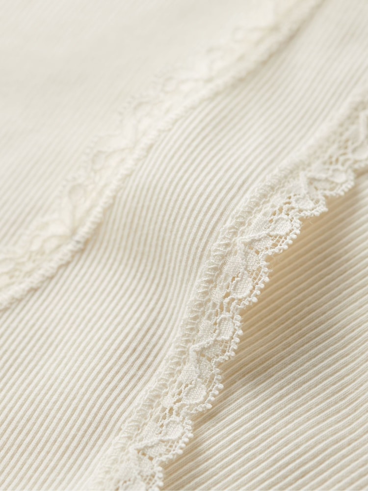 Superdry White Vintage Lace Trim 100% Cotton Vest - Image 6 of 6