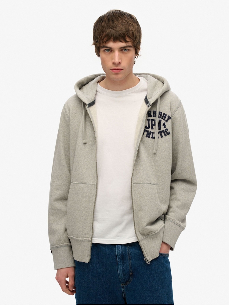 Superdry Grey 100% Cotton Vintage Athletic Zip Hoodie - Image 1 of 5