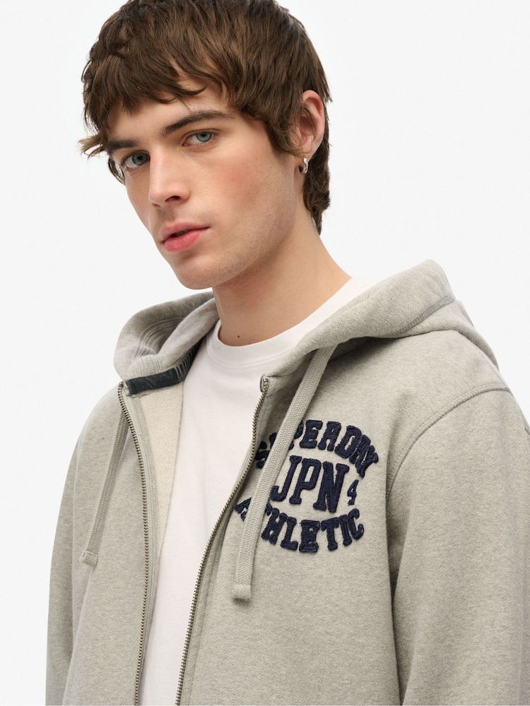 Superdry Grey 100% Cotton Vintage Athletic Zip Hoodie - Image 5 of 5