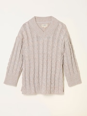 FatFace Maeve Natural Cable Knitted Sparkle Jumper - Image 1 of 6