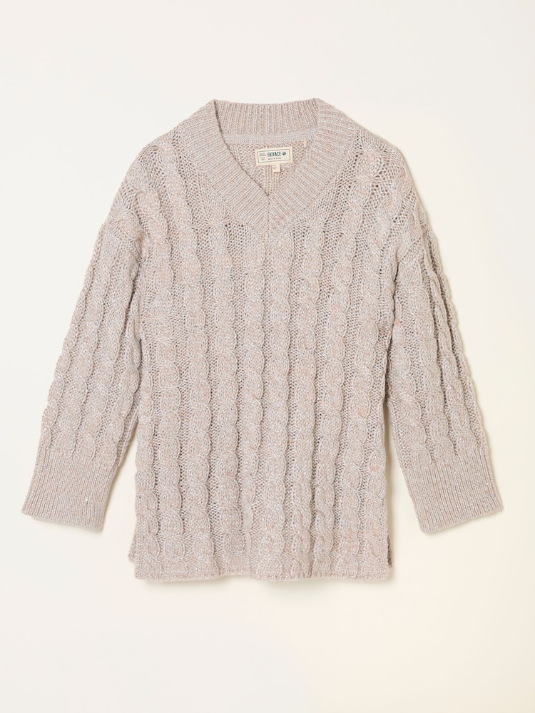 FatFace Maeve Natural Cable Knitted Sparkle Jumper - Image 1 of 6