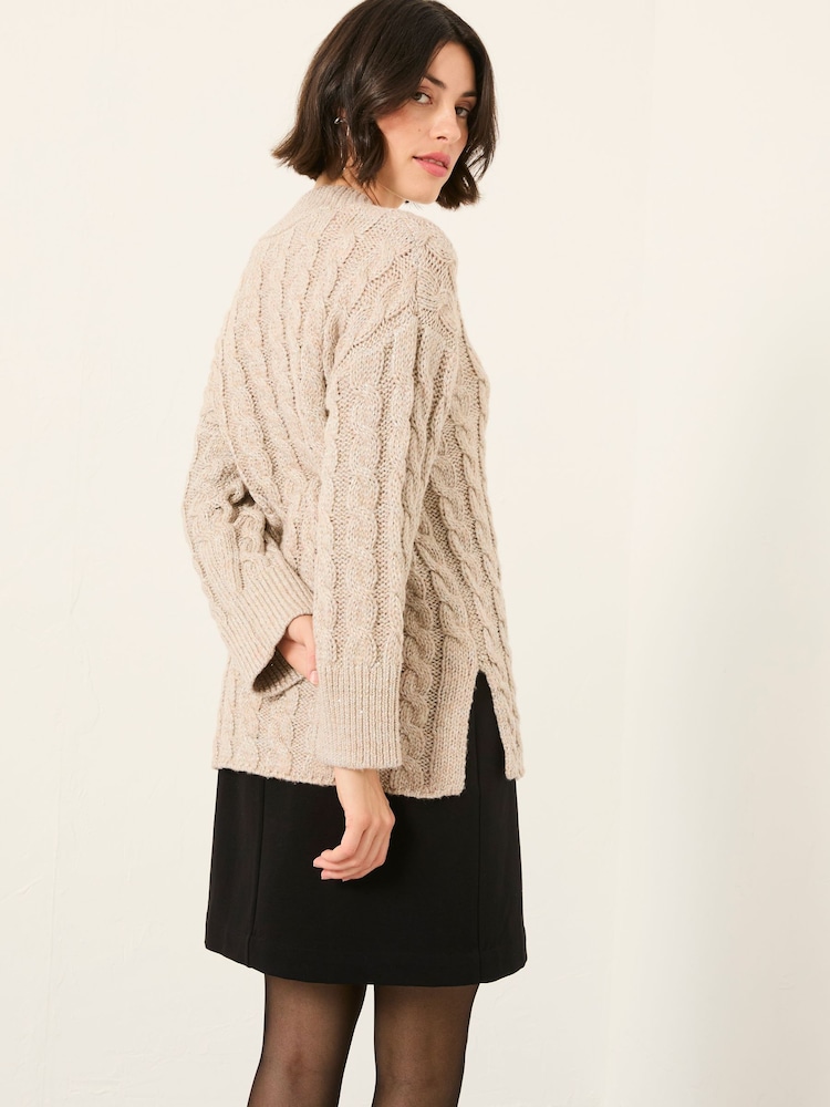 FatFace Maeve Natural Cable Knitted Sparkle Jumper - Image 2 of 6 FatFace Maeve Natural Cable Knitted Sparkle Jumper - Image 2 of 6