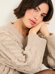 FatFace Maeve Natural Cable Knitted Sparkle Jumper - Image 4 of 6
