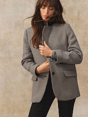 Brown Dogtooth Checked Single Breasted Blazer - Image 3 of 8