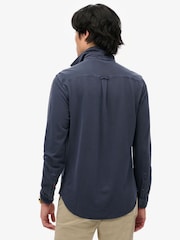 Superdry Blue Dark Vintage Destroy Pique Long Sleeve 100% Cotton Shirt - Image 2 of 6