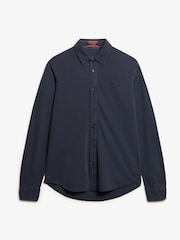 Superdry Blue Dark Vintage Destroy Pique Long Sleeve 100% Cotton Shirt - Image 5 of 6