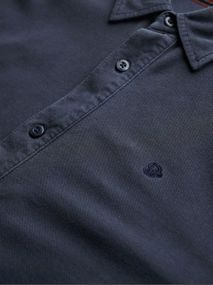 Superdry Blue Dark Vintage Destroy Pique Long Sleeve 100% Cotton Shirt - Image 6 of 6