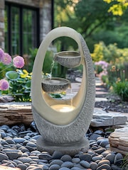 Charles Bentley Grey 2 Tier Cascading Oval Garden Water Feature Bowl - Image 1 of 1