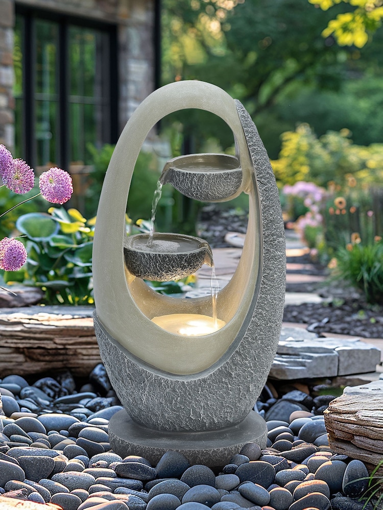 Charles Bentley Grey 2 Tier Cascading Oval Garden Water Feature Bowl - Image 1 of 1
