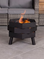Charles Bentley Black Abstract Design Steel Garden Fire Pit - Image 1 of 6