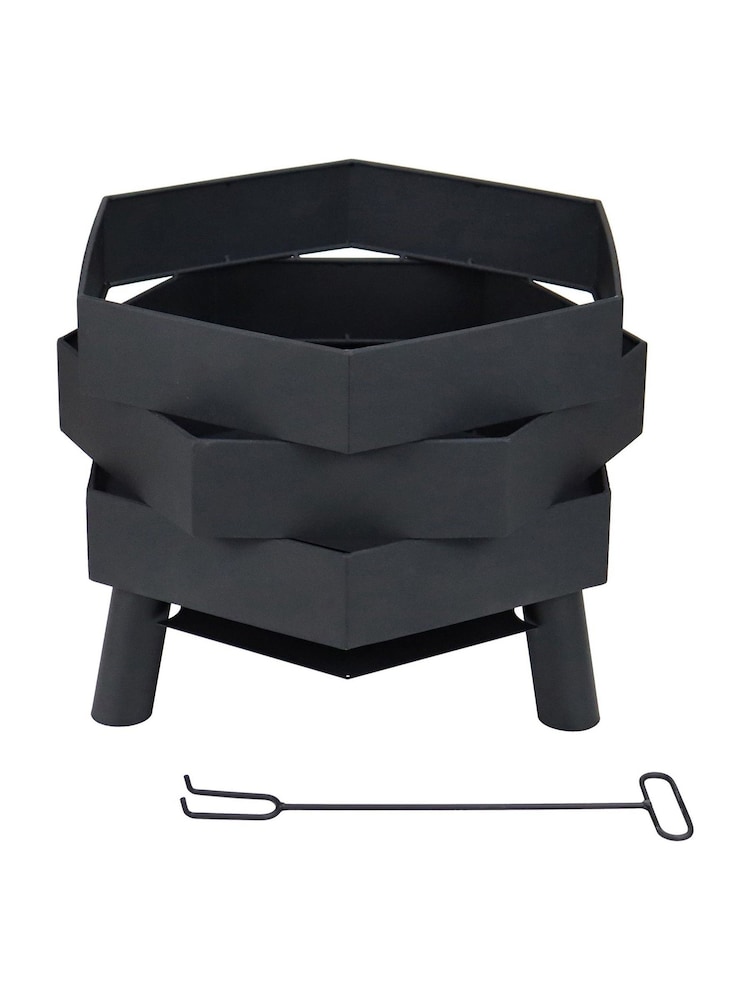 Charles Bentley Black Abstract Design Steel Garden Fire Pit - Image 6 of 6