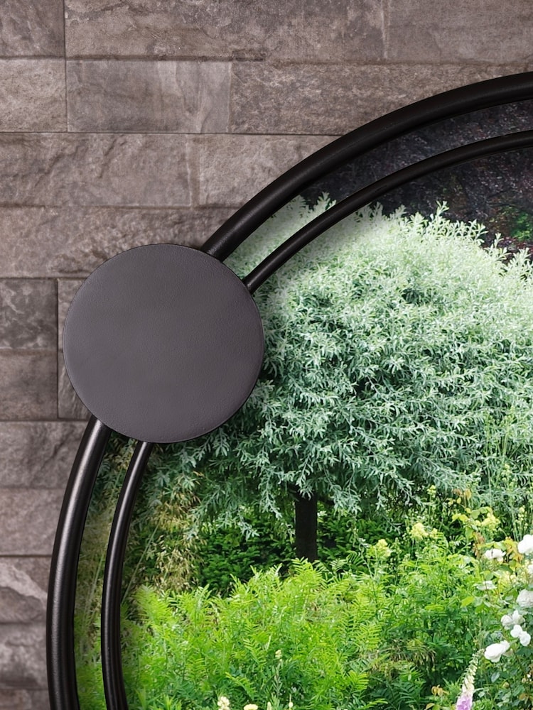 Charles Bentley Black Warsaw Round Garden Mirror With Dots Design - Image 2 of 6