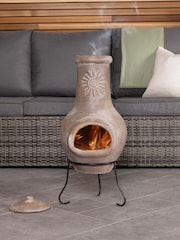 Charles Bentley Distressed Cream Finish Clay Garden Chiminea With Sun Design - Image 1 of 1