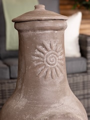 Charles Bentley Distressed Cream Finish Clay Garden Chiminea With Sun Design - Image 3 of 6