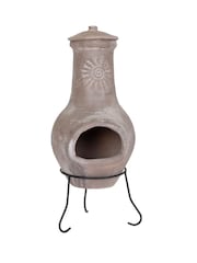Charles Bentley Distressed Cream Finish Clay Garden Chiminea With Sun Design - Image 5 of 6
