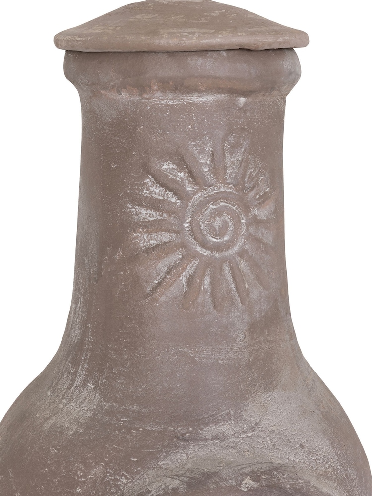 Charles Bentley Distressed Cream Finish Clay Garden Chiminea With Sun Design - Image 6 of 6 Charles Bentley Distressed Cream Finish Clay Garden Chiminea With Sun Design - Image 6 of 6