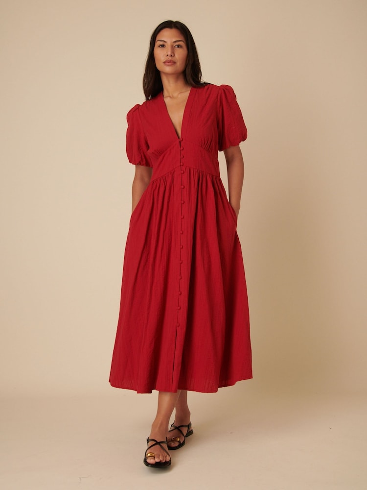 Nobodys Child Red Starlight Midaxi 100% Cotton Dress Plain - Image 1 of 6