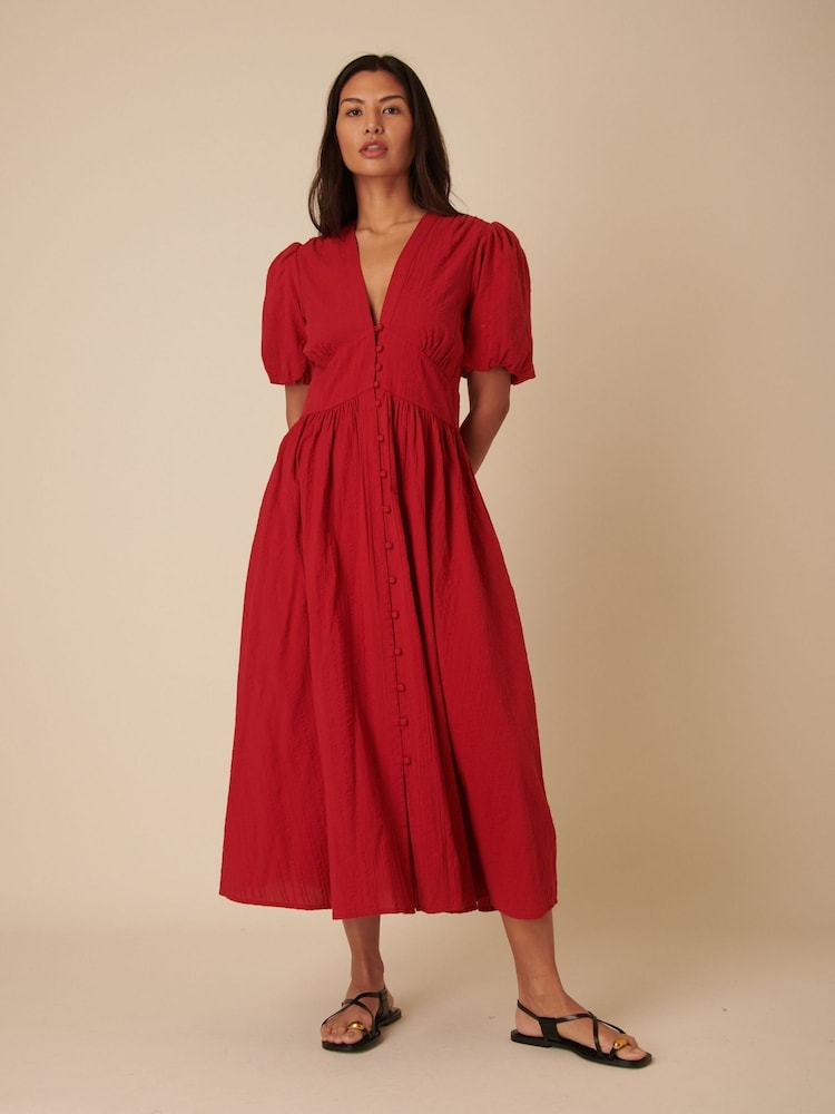 Nobodys Child Red Starlight Short Sleeve Midi Dress Loraya Conversation - Image 3 of 6