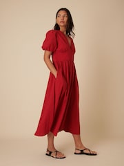 Nobodys Child Red Starlight Midaxi 100% Cotton Dress Plain - Image 4 of 6