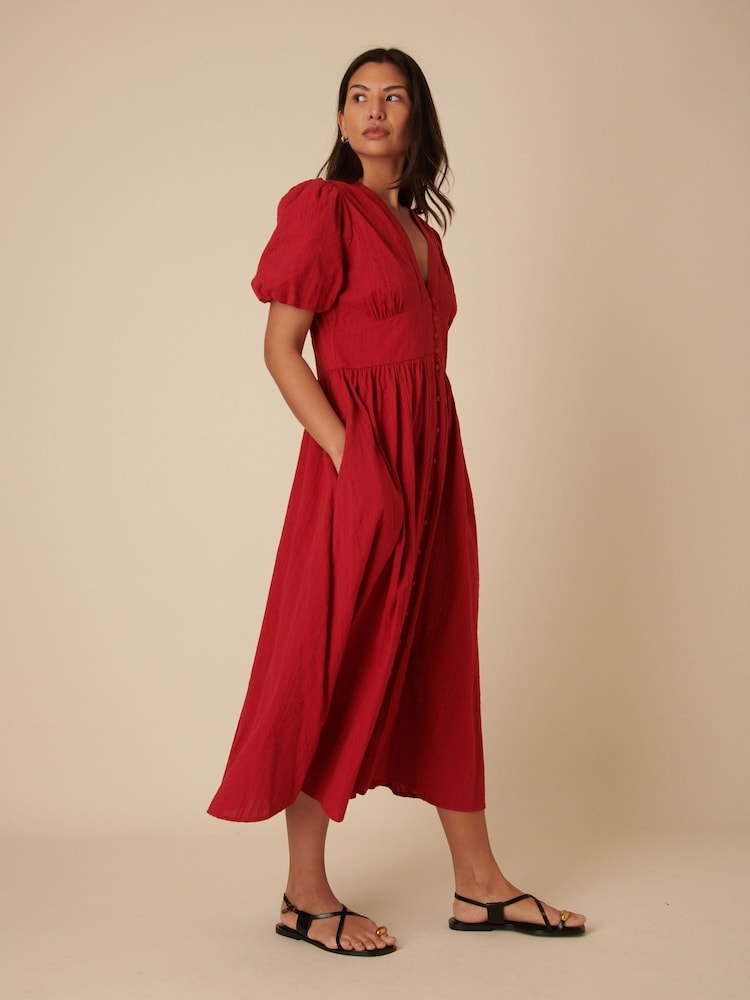 Nobodys Child Red Starlight Short Sleeve Midi Dress Loraya Conversation - Image 4 of 6