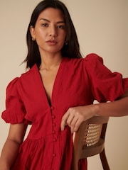 Nobodys Child Red Starlight Midaxi 100% Cotton Dress Plain - Image 5 of 6