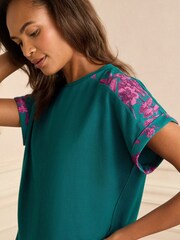 Love & Roses Green and Pink Floral Short Sleeve Printed Bottom Pyjamas Set - Image 2 of 5
