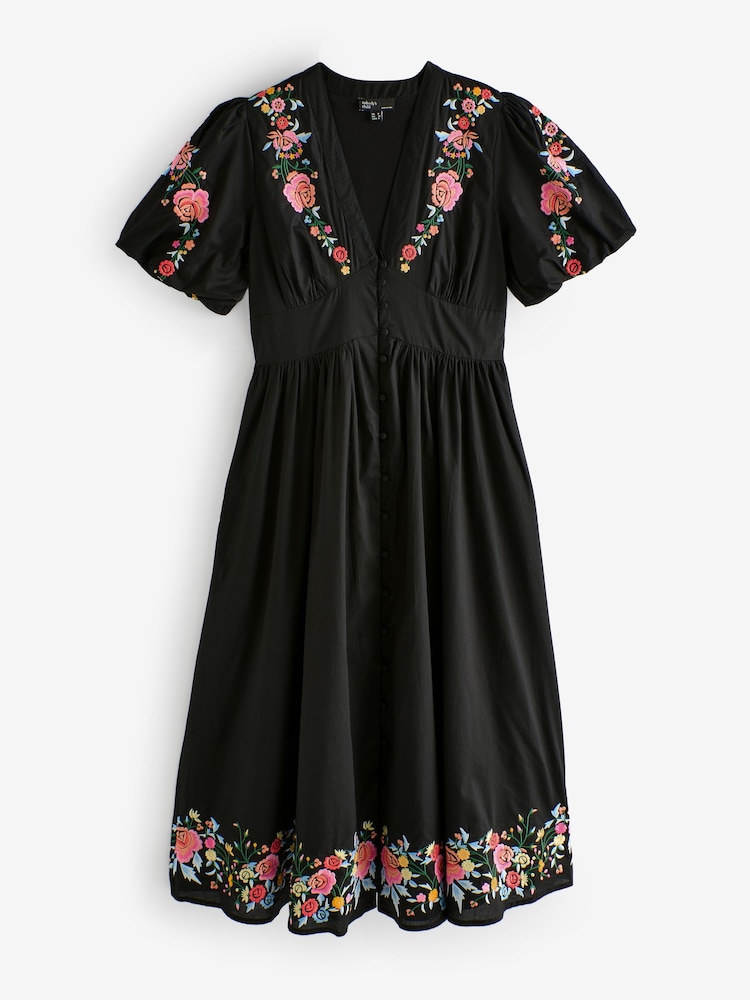 Nobodys Child Black Petite Starlight Short Sleeve Midi Dress Loraya Conversation - Image 5 of 5