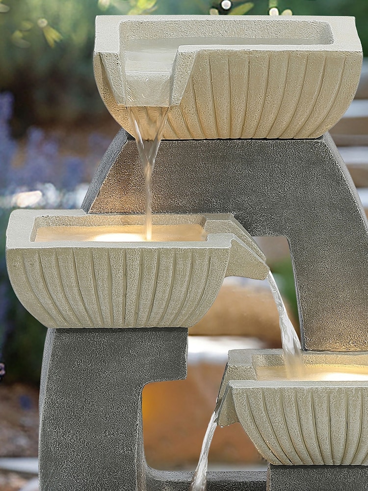 Charles Bentley Grey 4 Tier Ridged Cascading Garden Water Feature Bowl - Image 1 of 1