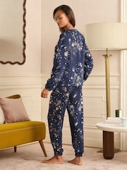 Love & Roses Navy Long Sleeve Foil Detail Loungwear Top - Image 4 of 4
