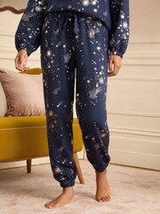 Love & Roses Navy Long Foil Detail Loungwear Bottoms - Image 1 of 4