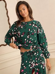 Love & Roses Forest Green Leopard Print Jersey Long Sleeve Pyjamas Set - Image 2 of 5
