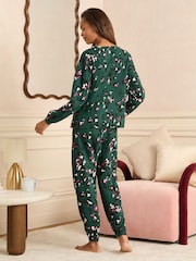Love & Roses Forest Green Leopard Print Jersey Long Sleeve Pyjamas Set - Image 5 of 5