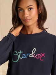 Love & Roses Navy Moon And Star Print Jersey Long Sleeve Pyjamas Set - Image 3 of 5