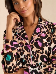 Love & Roses Brown Jersey Button Down Pyjamas Set - Image 2 of 5