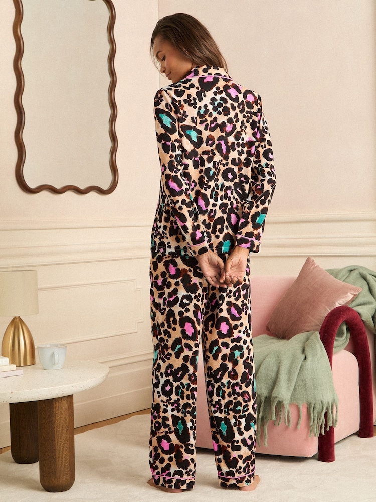 Love & Roses Brown Jersey Button Down Pyjamas Set - Image 5 of 5