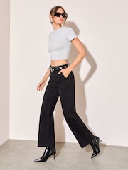 Friends Like These Washed Black Wide Leg Cropped Jeans - Image 1 of 5
