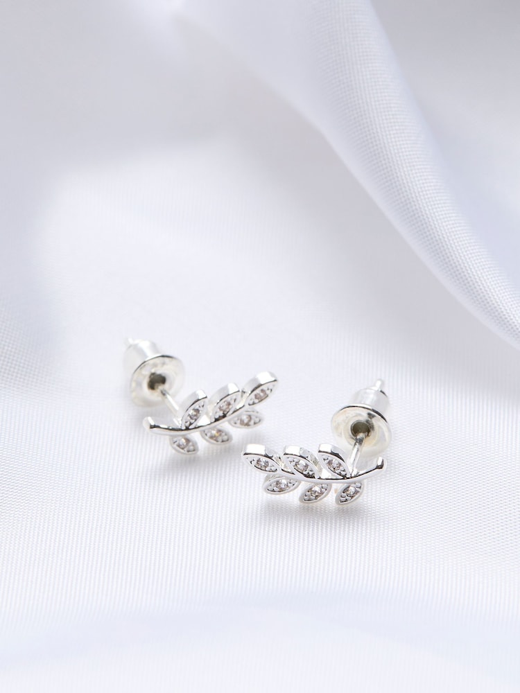 FatFace Silver Tone Leaf Stud Earrings - Image 2 of 2