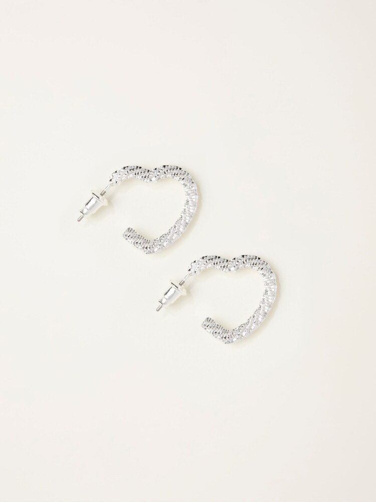 FatFace Silver Tone Heart Hoop Earrings - Image 1 of 2