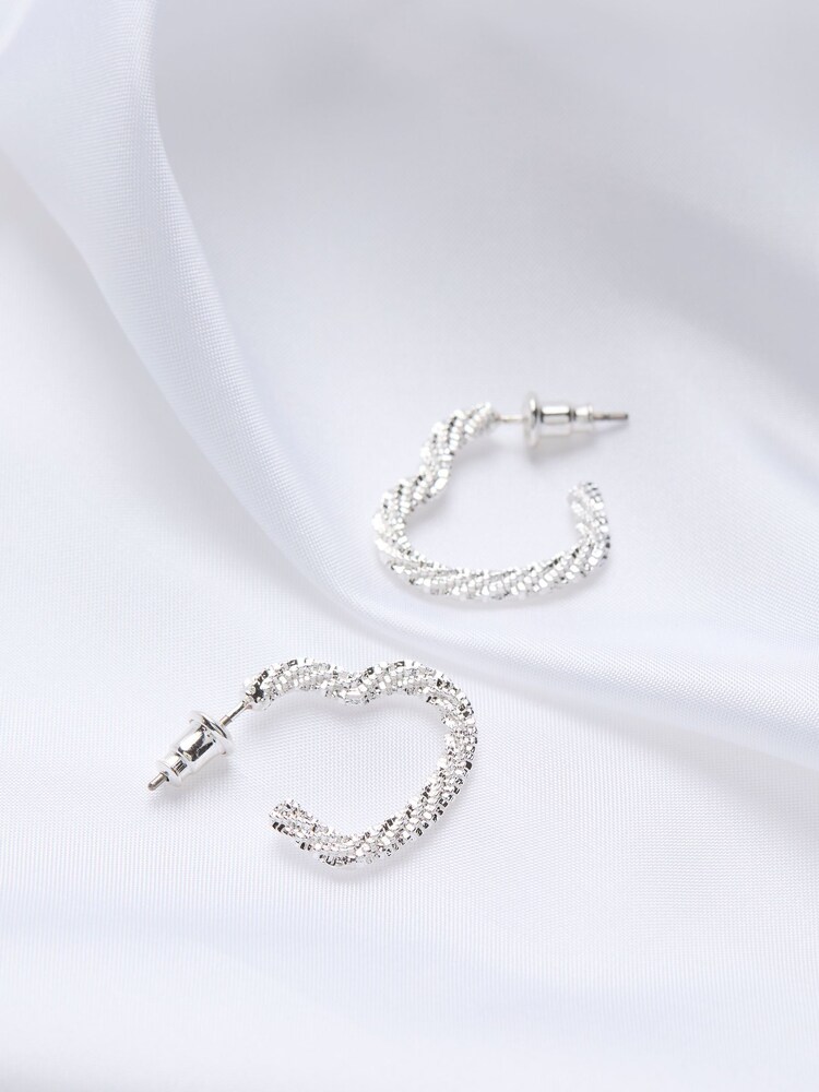 FatFace Silver Tone Heart Hoop Earrings - Image 2 of 2