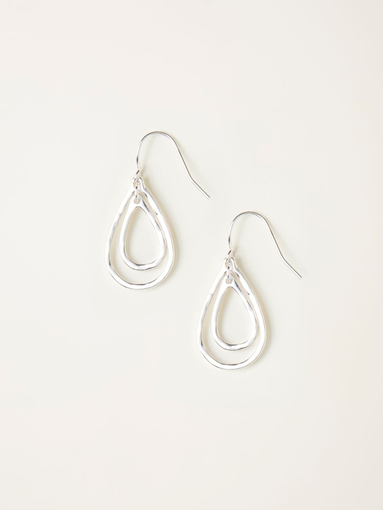 FatFace Silver Tone Double Teardrop Earrings - Image 1 of 2