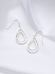 FatFace Silver Tone Double Teardrop Earrings - Image 2 of 2