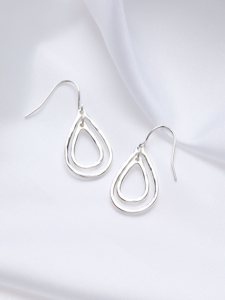 FatFace Silver Tone Double Teardrop Earrings - Image 2 of 2