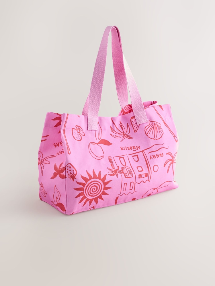 Pink/Red Print Reusable Canvas Bag - Image 1 of 3