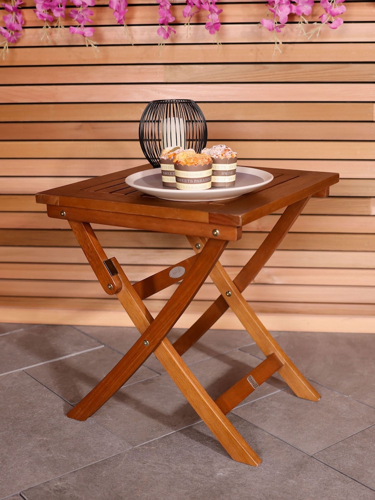 Charles Bentley Brown Small Eucalyptus Folding Garden Side Table - Image 1 of 5